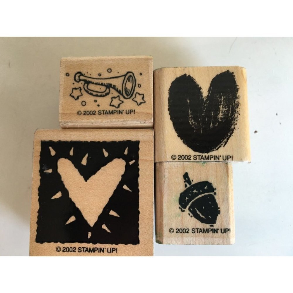 4 NEW 2002 Retired Stampin Up Borders Wood Rubber Mounted Stamp Hearts